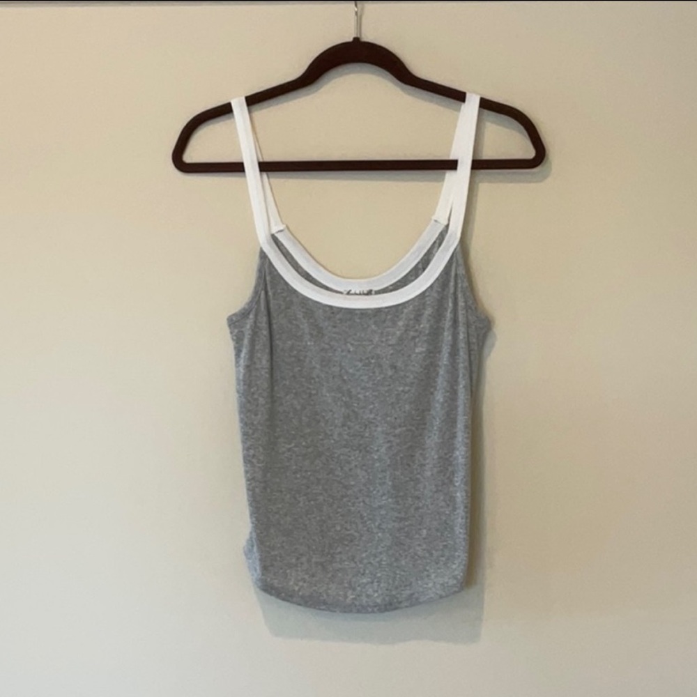 Free People Heather Gray Tank Top with White Trim